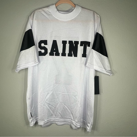 Saint Morta union mesh boxy tee. White/black - Picture 2 of 7